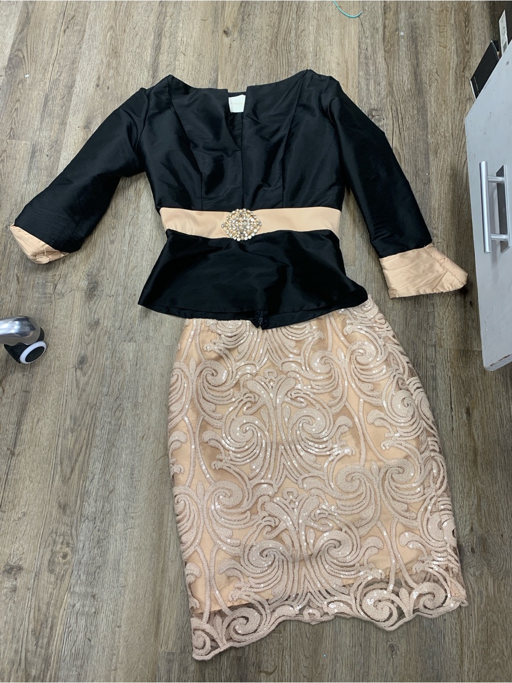 Fernando Wong Black & Blush Two-Piece Skirt Suit Set
